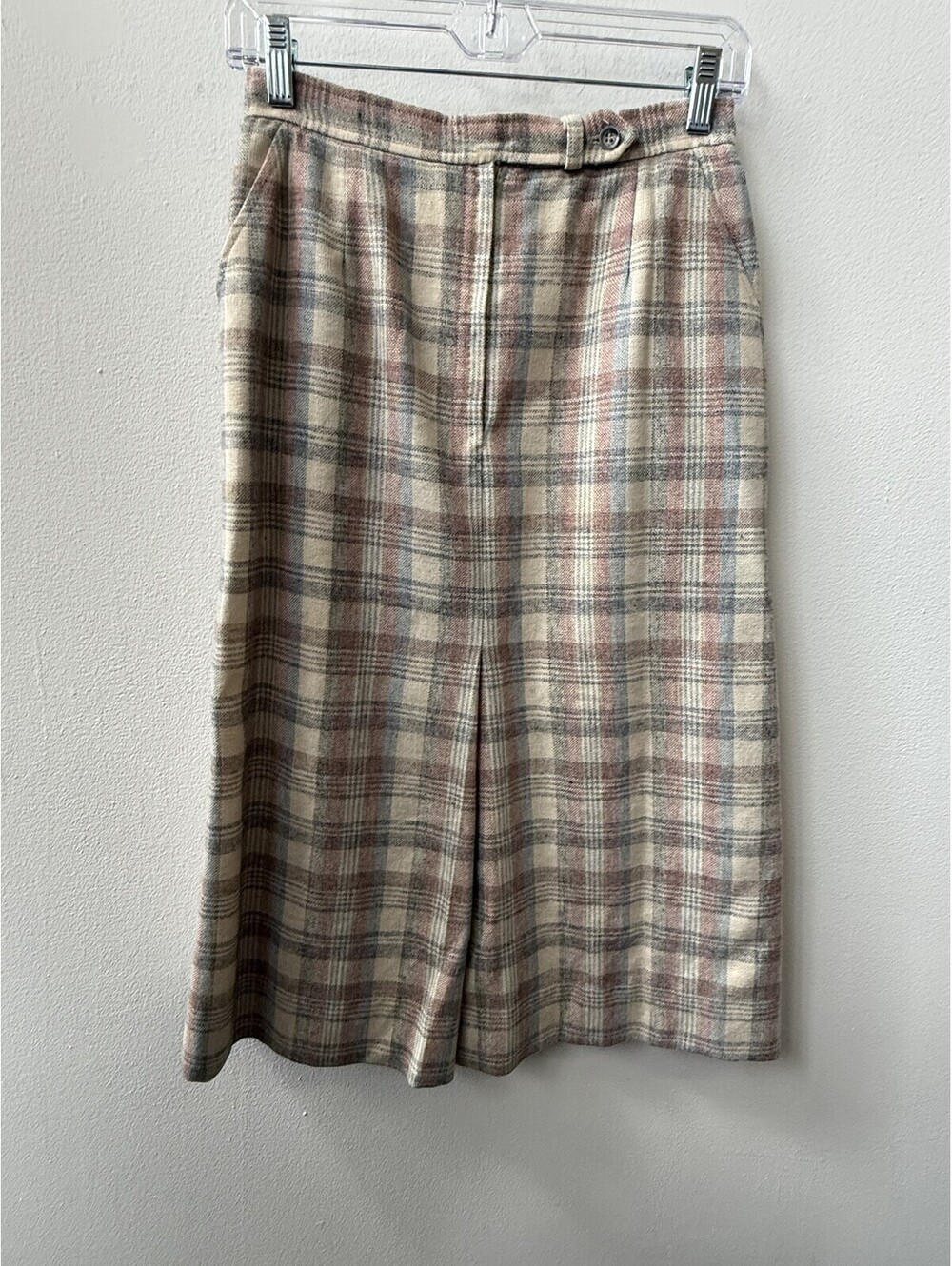 Vintage 80s Pastel Plaid Wool Pencil Skirt Cottagecore Est Size 8